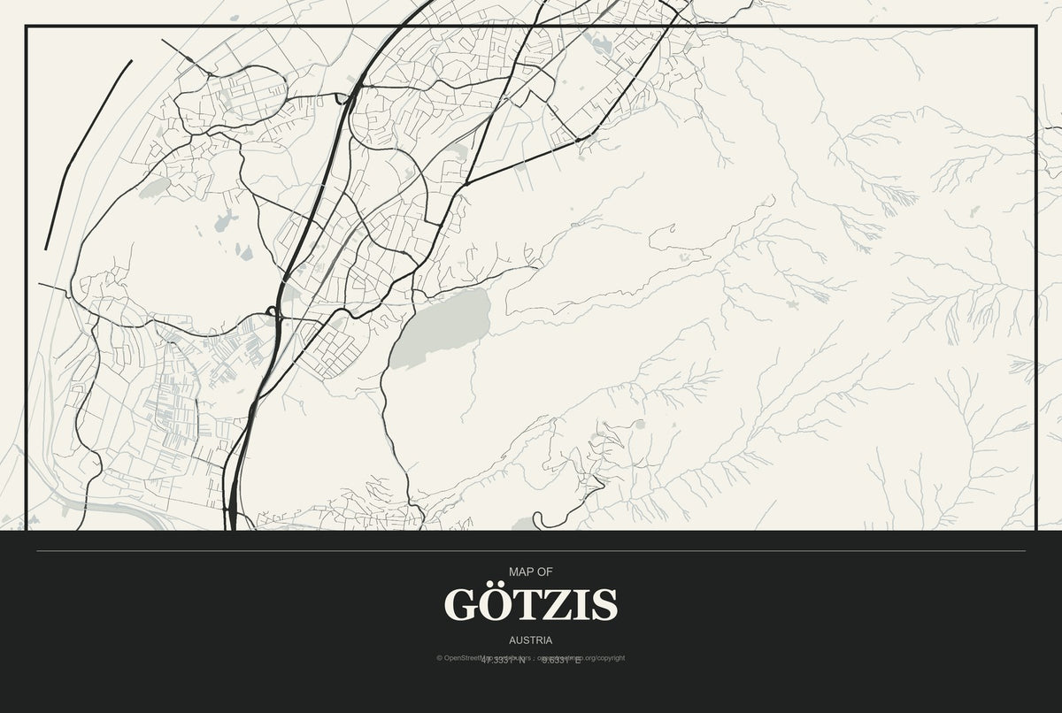 Götzis, Austria City Map Aluminum Sign in Museum Plaque style