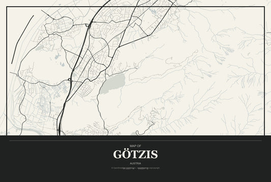 Götzis, Austria City Map Aluminum Sign in Museum Plaque style