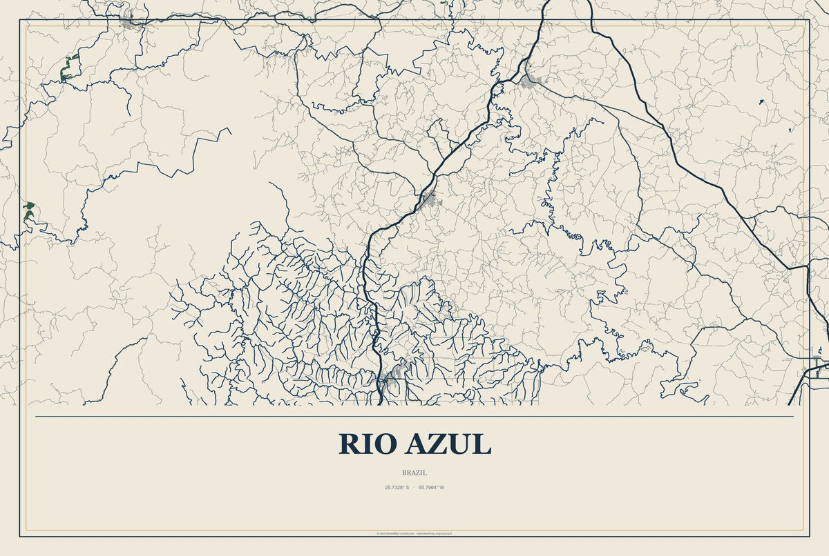 Rio Azul, Brazil City Map Aluminum Sign in Coastal Cutout style