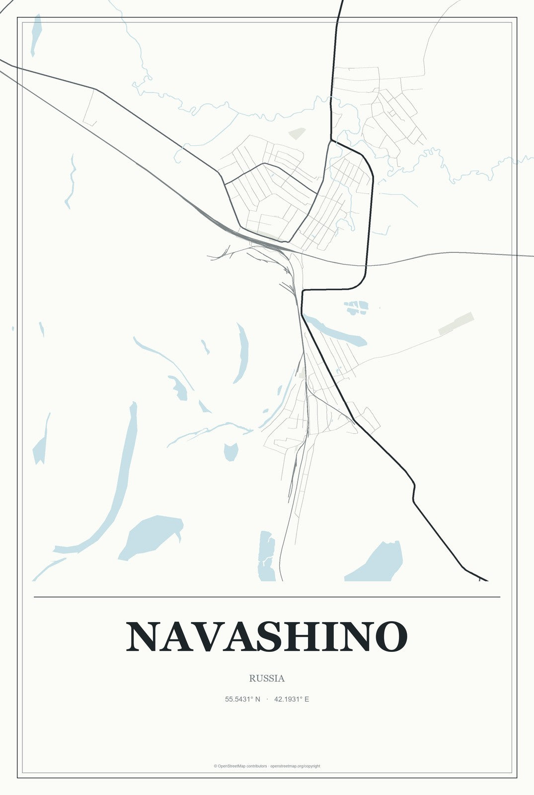 Navashino, Russia City Map Aluminum Sign in Gallery Air style