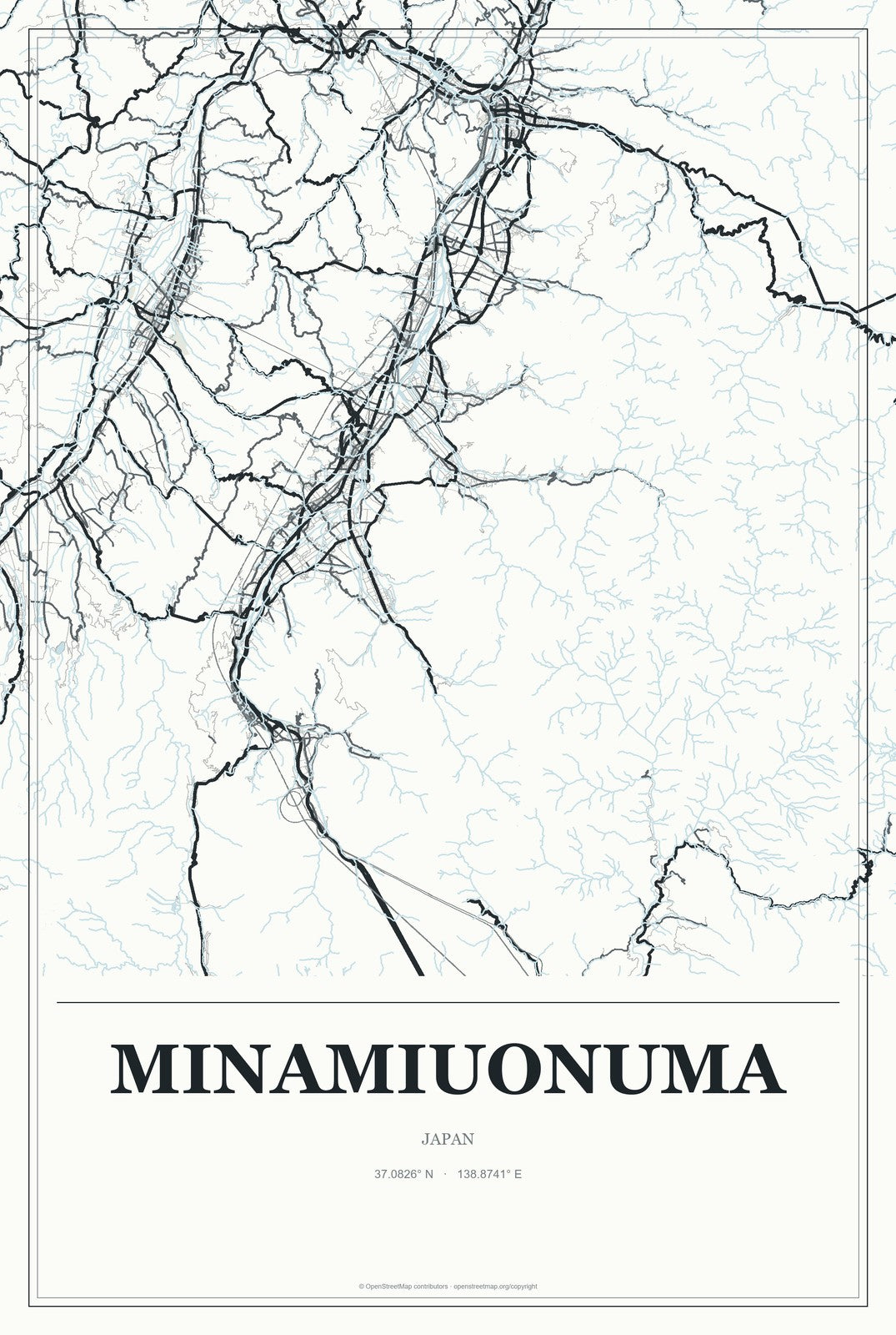 Minamiuonuma, Japan City Map Aluminum Sign in Gallery Air style