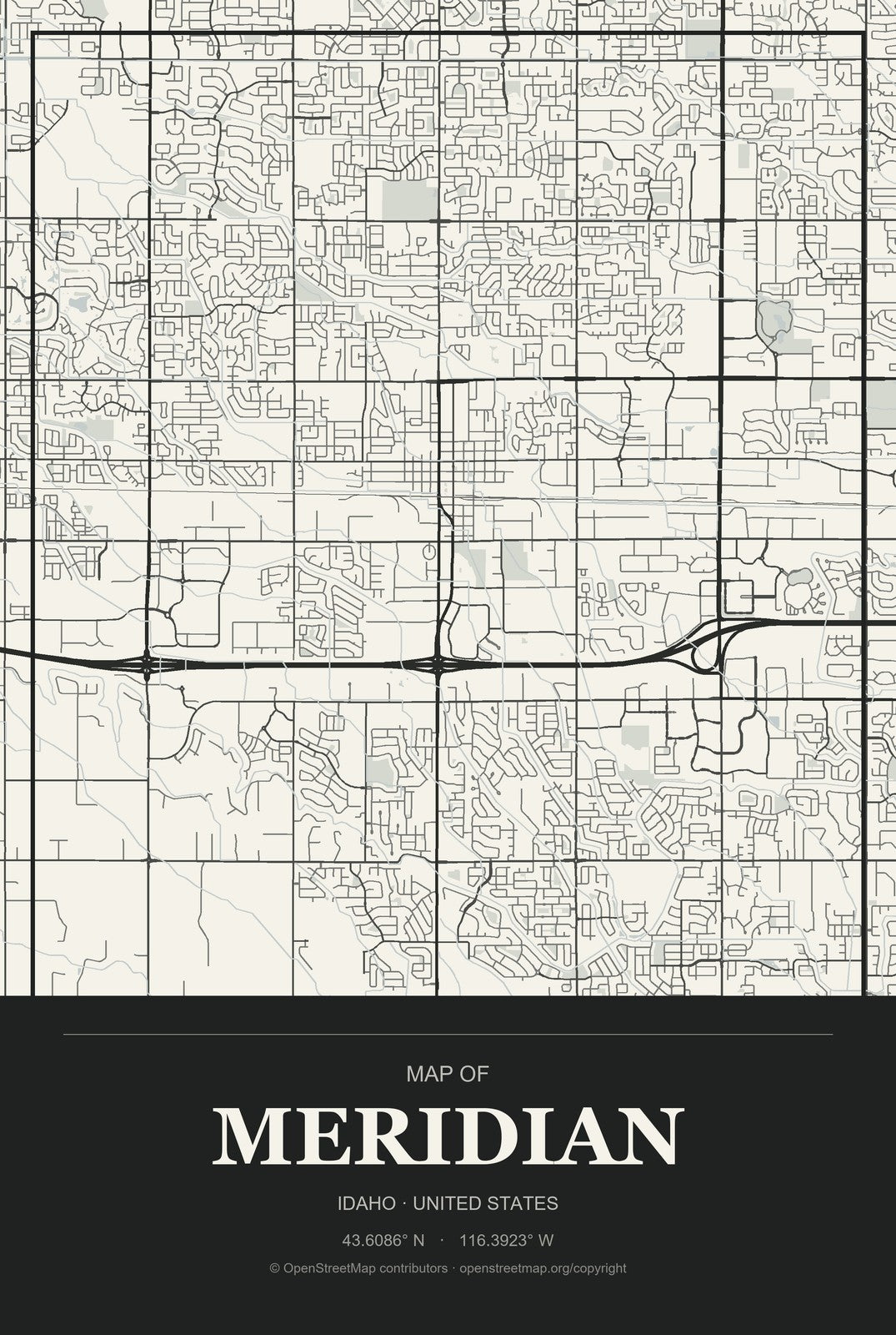 Meridian, Idaho City Map Aluminum Sign in Museum Plaque style