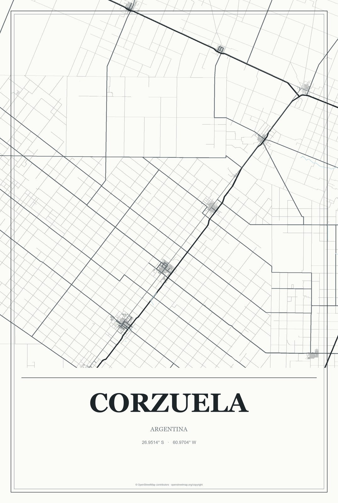 Corzuela, Argentina City Map Aluminum Sign in Gallery Air style