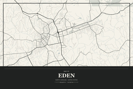 Eden, North Carolina City Map Aluminum Sign in Museum Plaque style