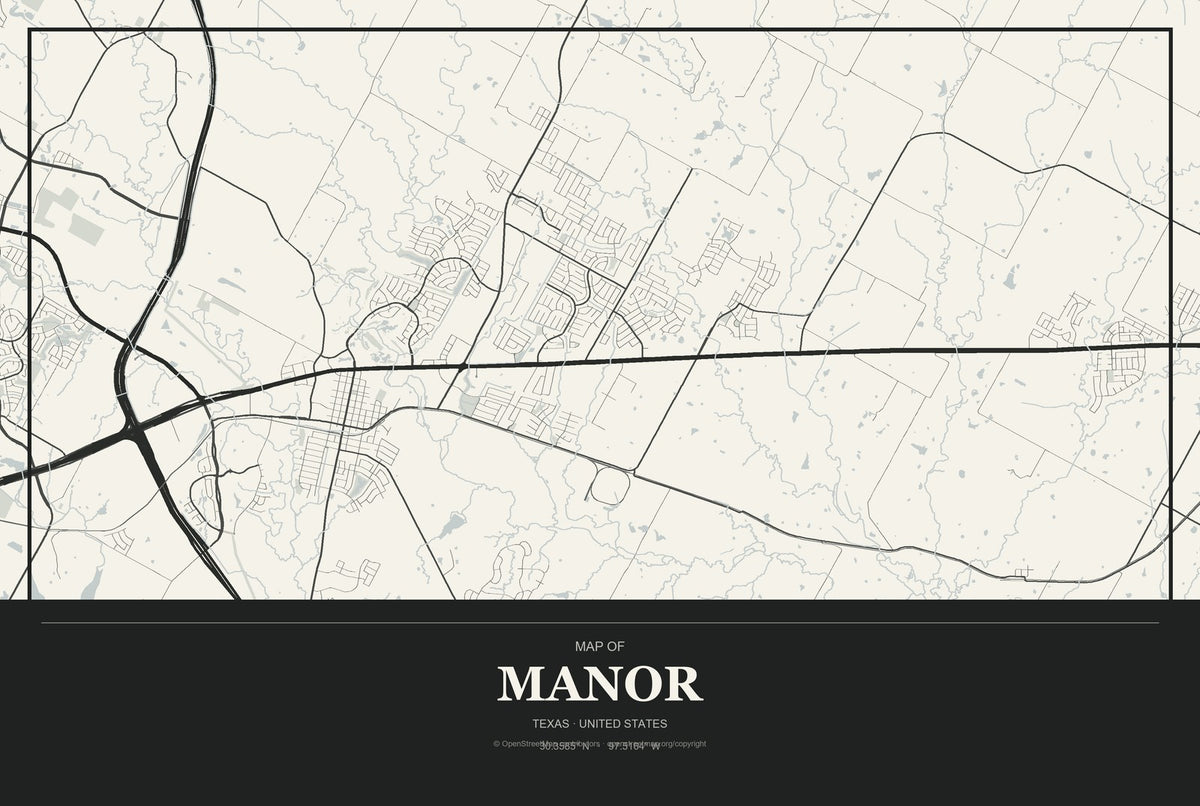 Manor, Texas City Map Aluminum Sign in Museum Plaque style