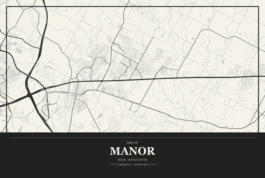 Manor, Texas City Map Aluminum Sign in Museum Plaque style