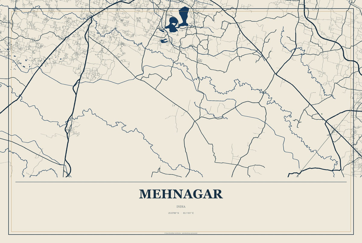 Mehnagar, India City Map Aluminum Sign in Coastal Cutout style