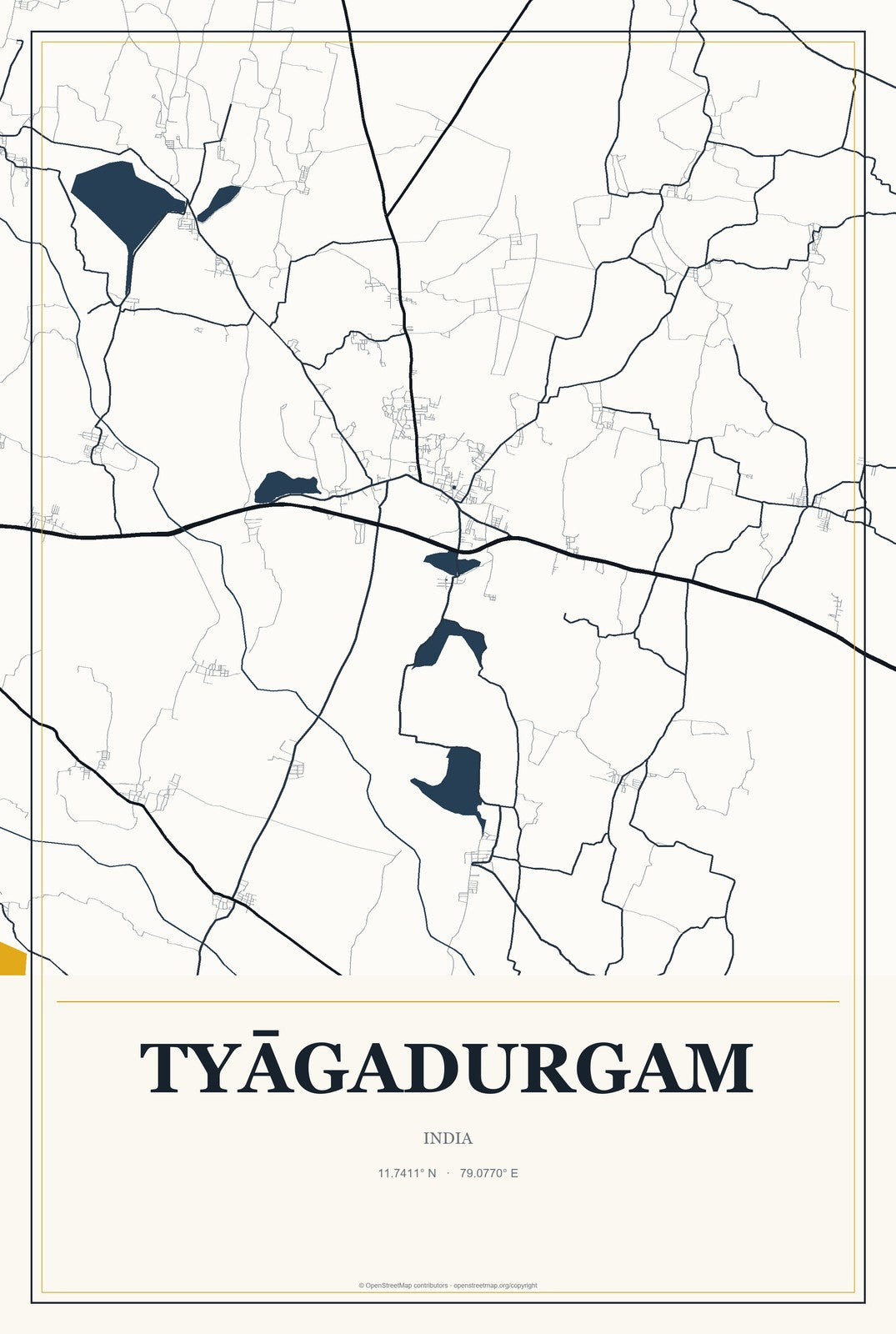Tyāgadurgam, India City Map Aluminum Sign in Citrine Modern style
