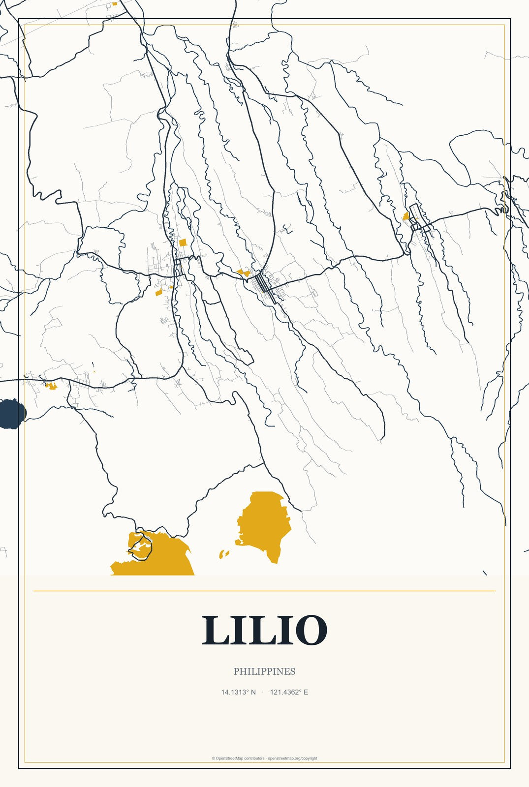 Lilio, Philippines City Map Aluminum Sign in Citrine Modern style