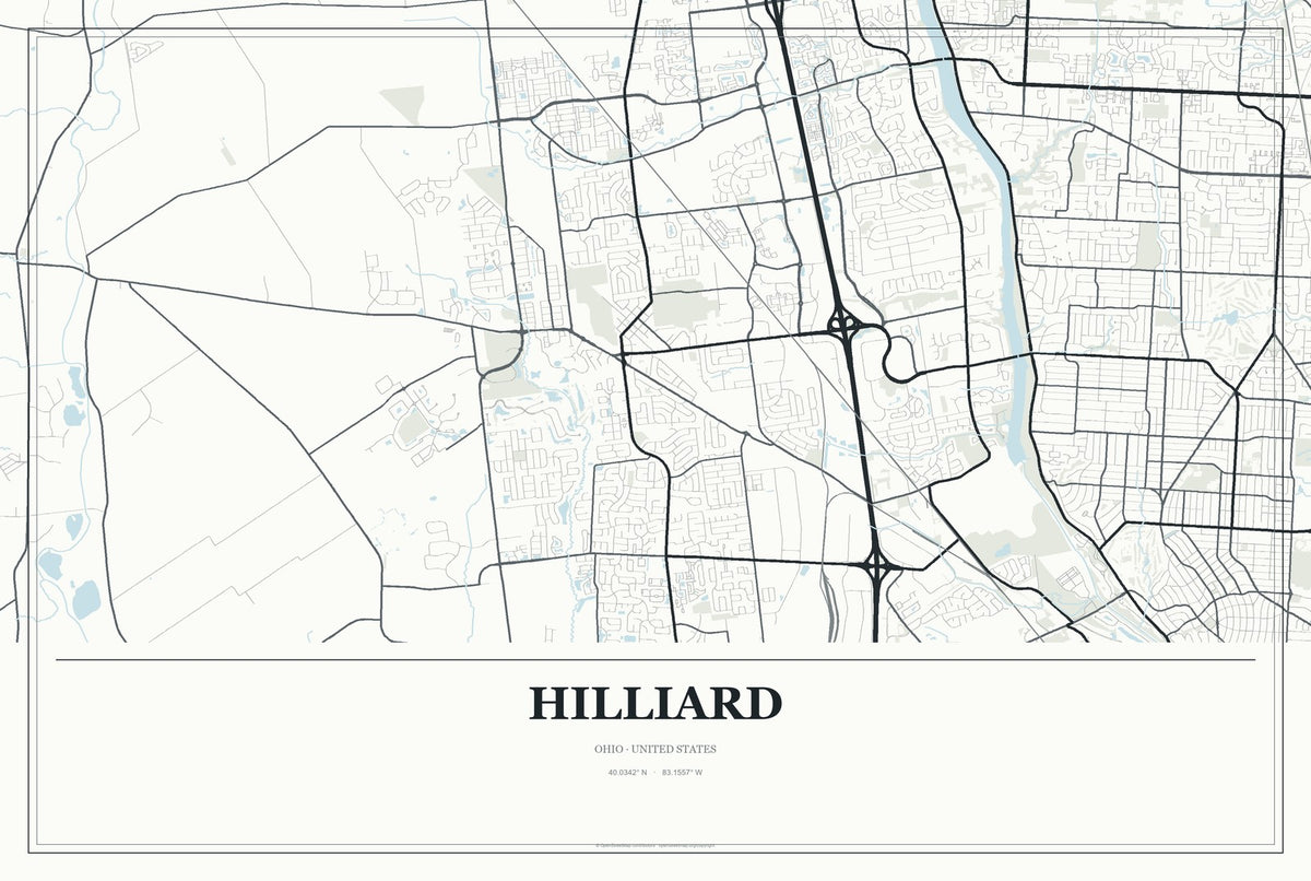 Hilliard, Ohio City Map Aluminum Sign in Gallery Air style
