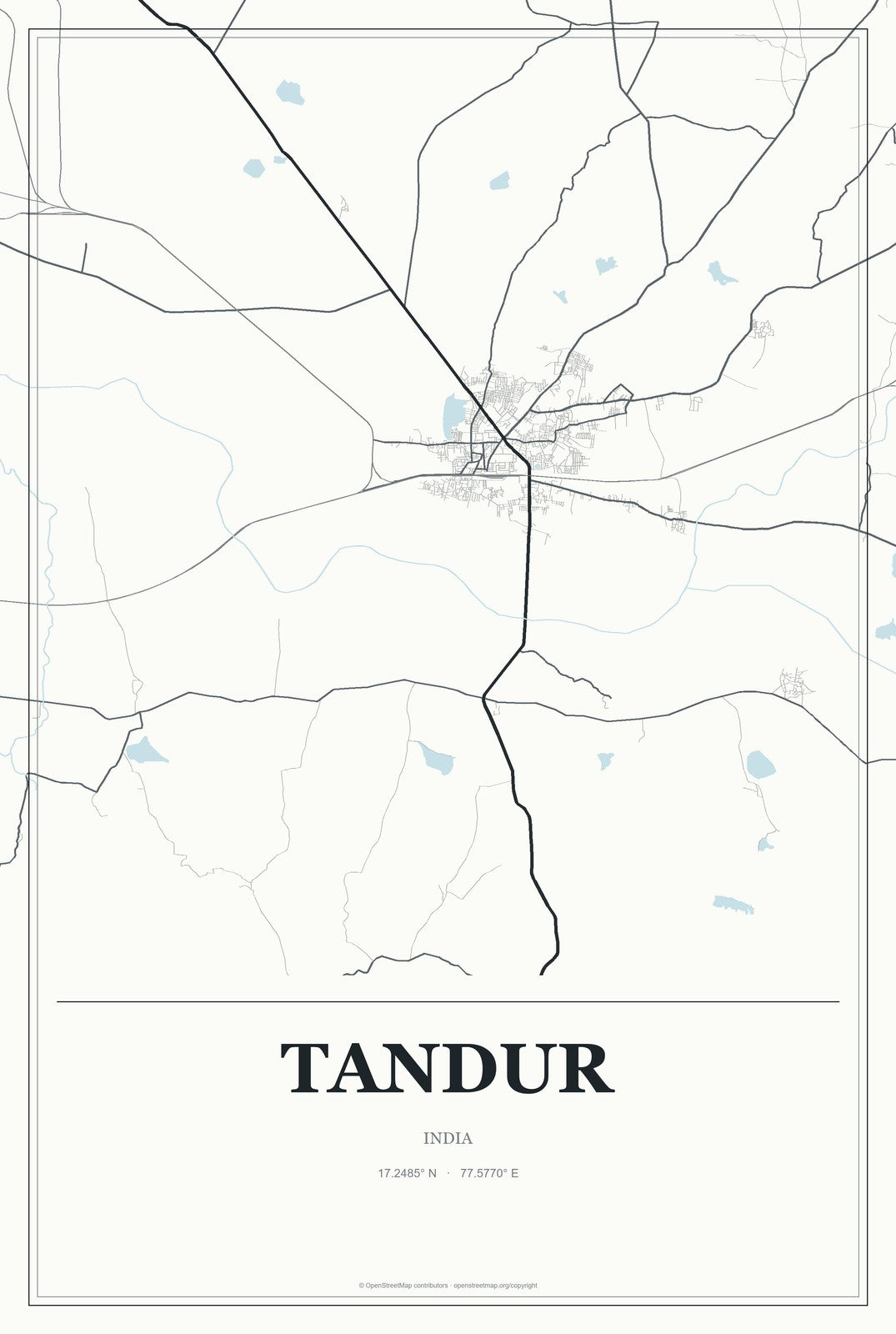 Tandur, India City Map Aluminum Sign in Gallery Air style