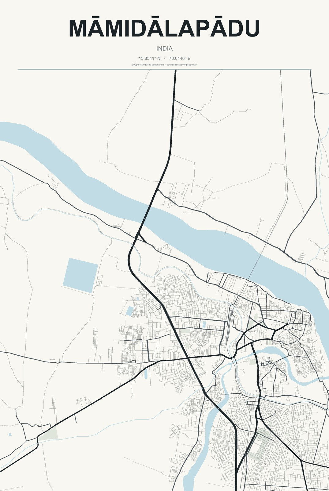 Māmidālapādu, India City Map Aluminum Sign in Headline Atlas style