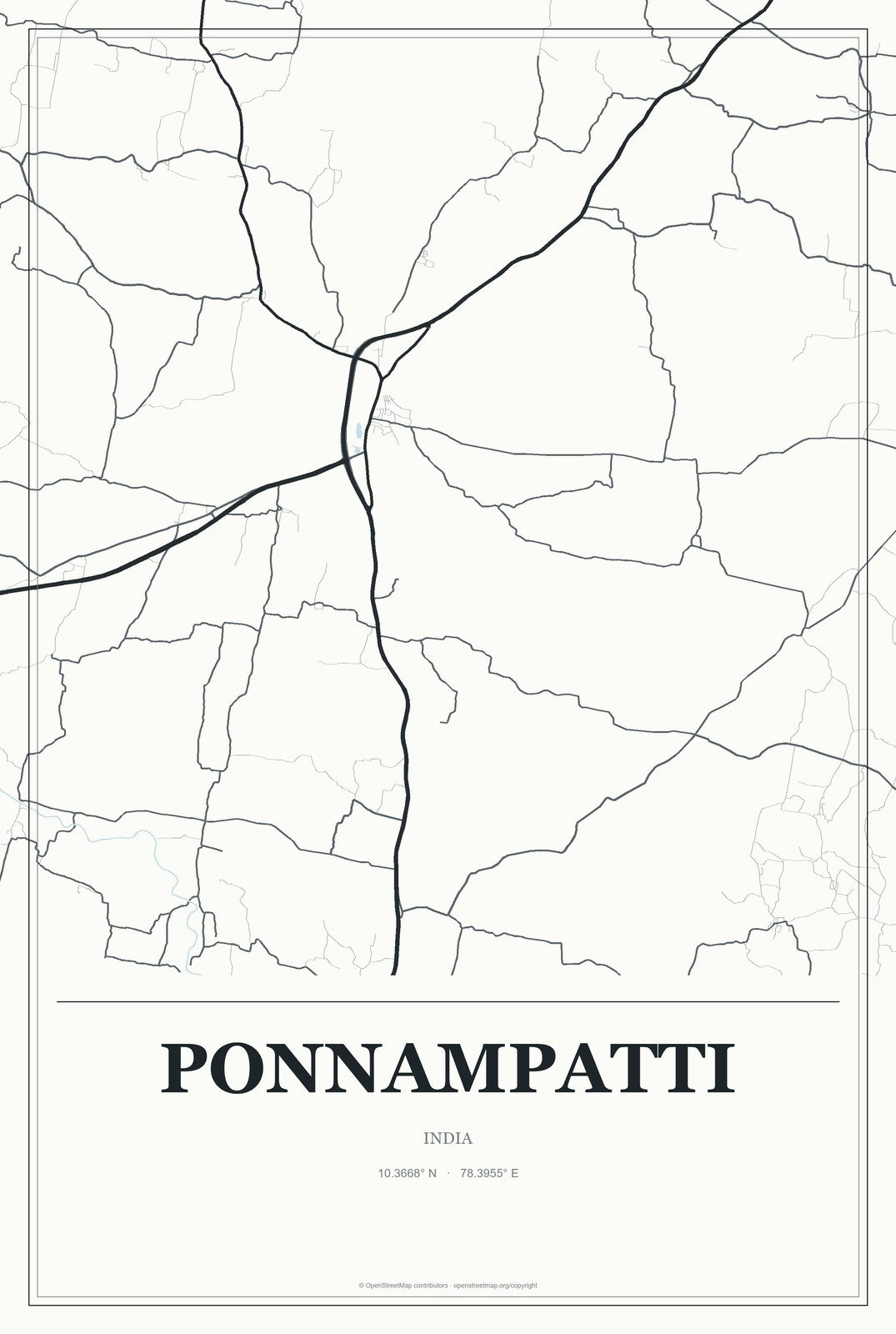 Ponnampatti, India City Map Aluminum Sign in Gallery Air style