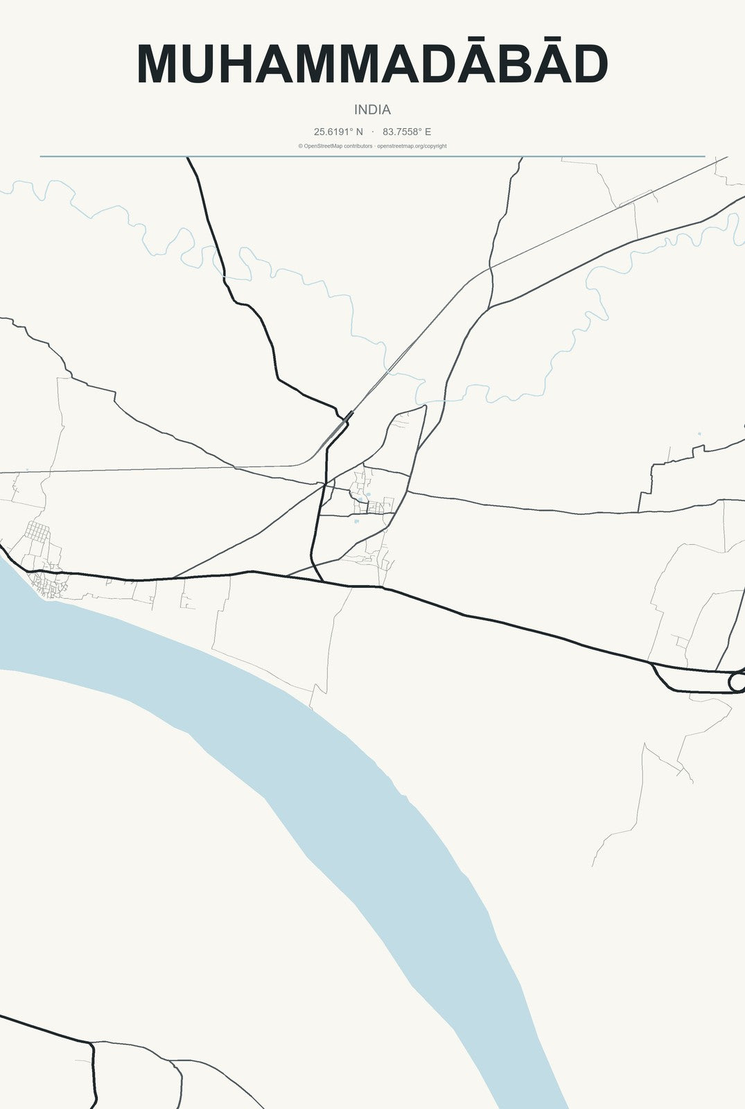 Muhammadābād, India City Map Aluminum Sign in Headline Atlas style