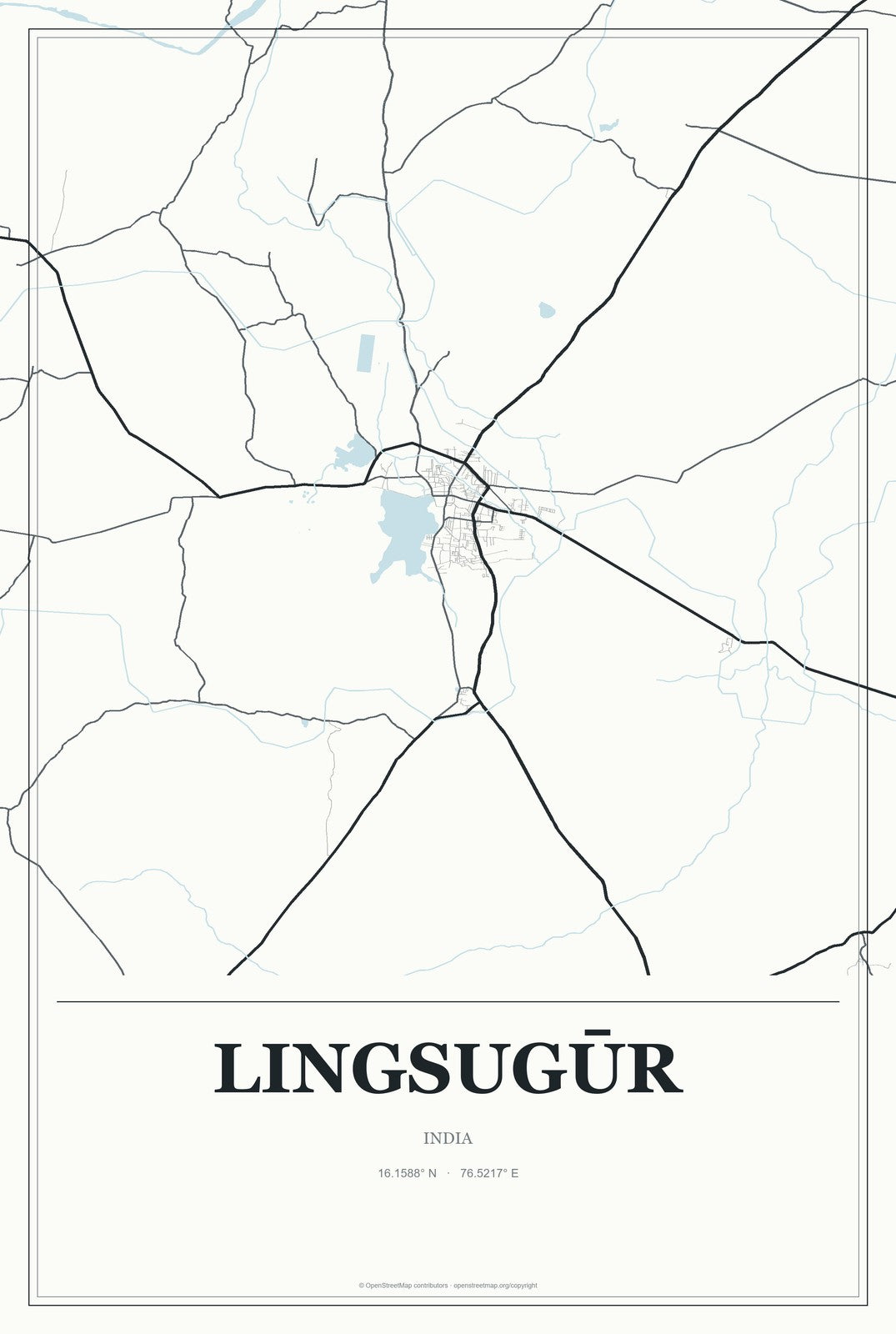 Lingsugūr, India City Map Aluminum Sign in Gallery Air style