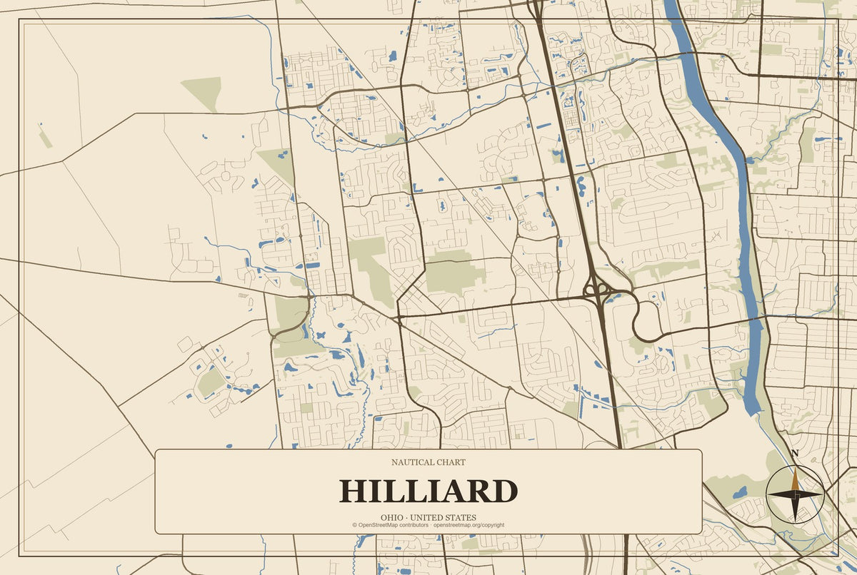 Hilliard, Ohio City Map Aluminum Sign in Heritage Nautical style