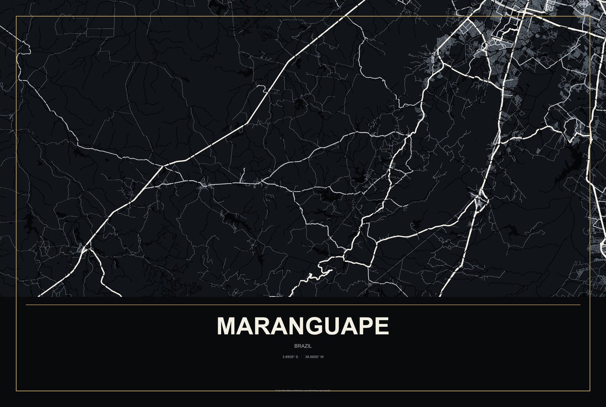 Maranguape, Brazil City Map Aluminum Sign in Metropolitan Noir style