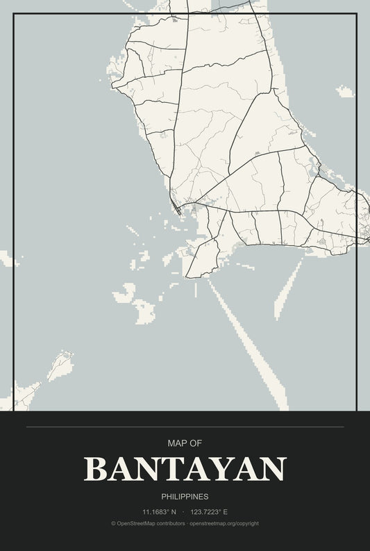 Bantayan, Philippines City Map Aluminum Sign in Museum Plaque style