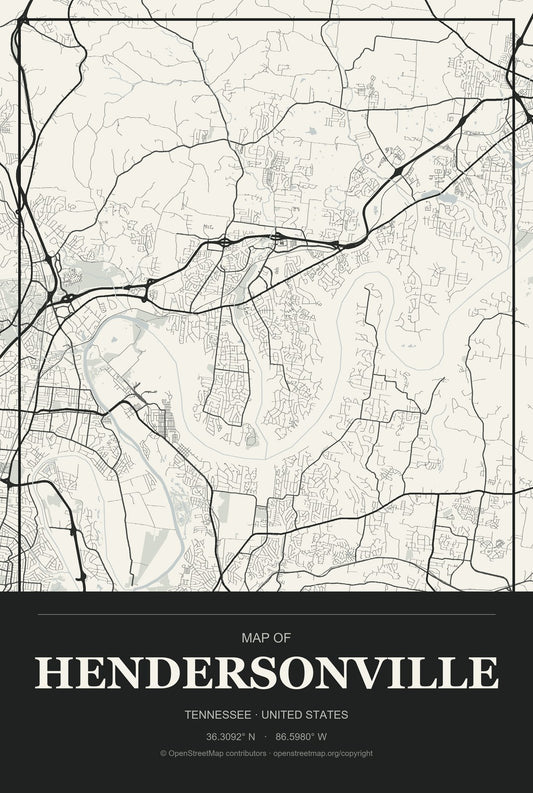Hendersonville, Tennessee City Map Aluminum Sign in Museum Plaque style