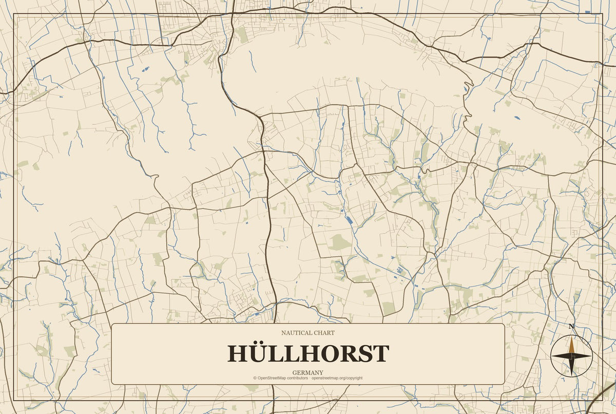 Hüllhorst, Germany City Map Aluminum Sign in Heritage Nautical style
