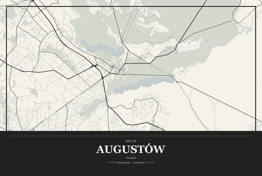 Augustów, Poland City Map Aluminum Sign in Museum Plaque style