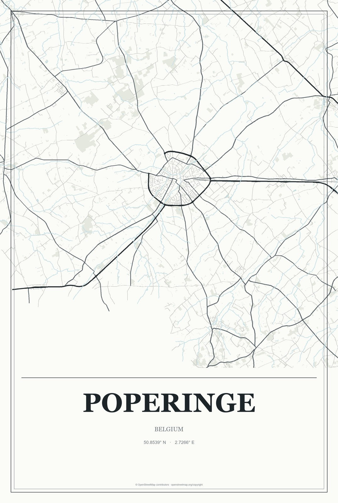 Poperinge, Belgium City Map Aluminum Sign in Gallery Air style