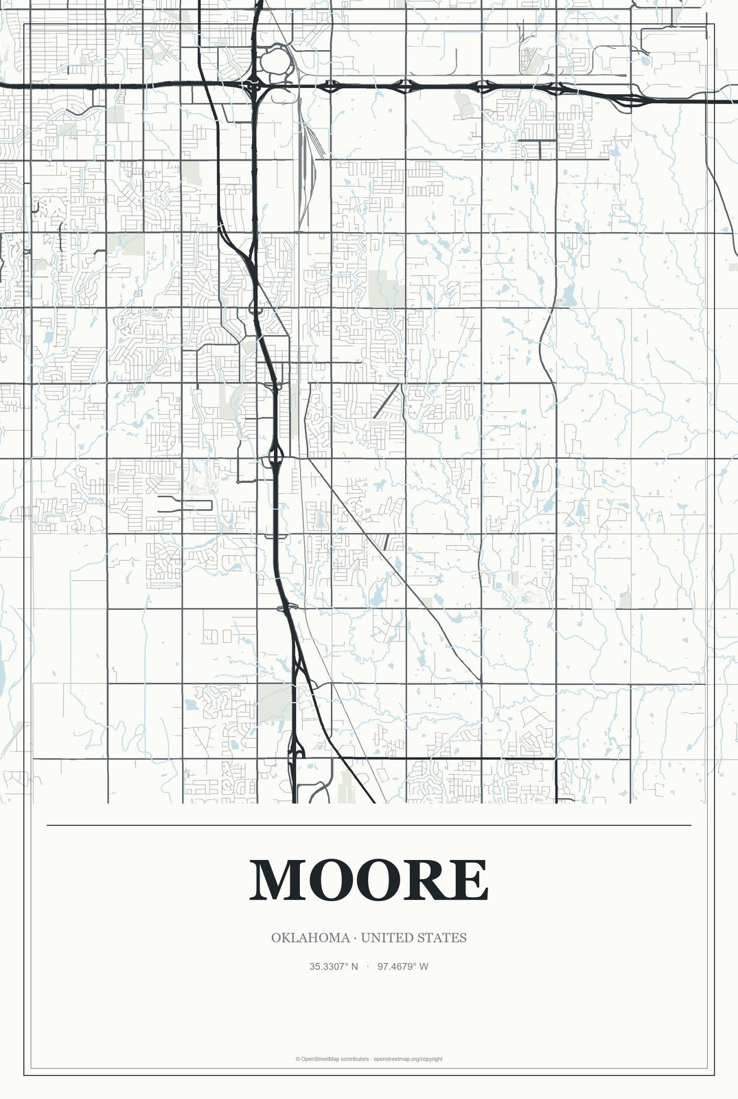 Moore, Oklahoma City Map Aluminum Sign in Gallery Air style