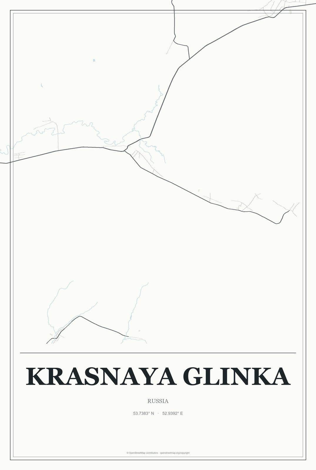 Krasnaya Glinka, Russia City Map Aluminum Sign in Gallery Air style