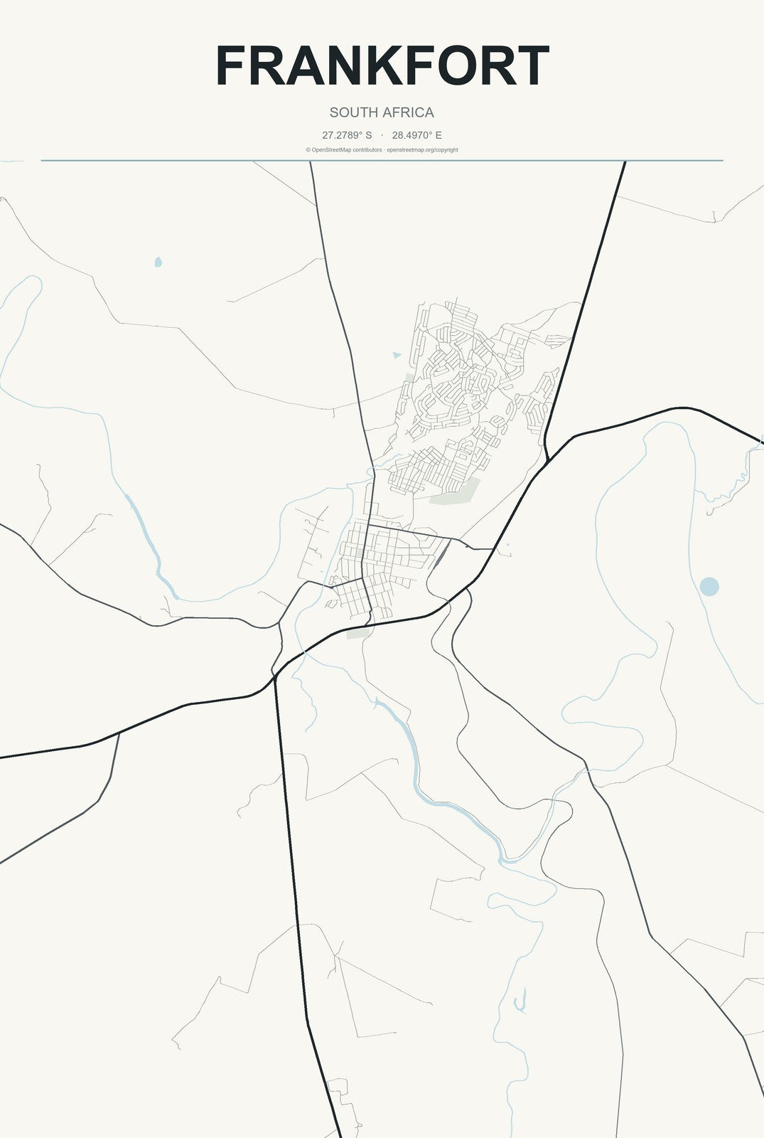 Frankfort, South Africa City Map Aluminum Sign in Headline Atlas style