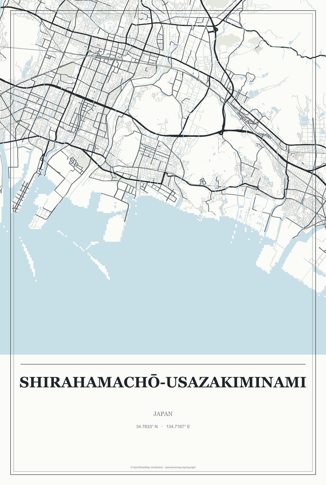 Shirahamachō-usazakiminami, Japan City Map Aluminum Sign in Gallery Air style