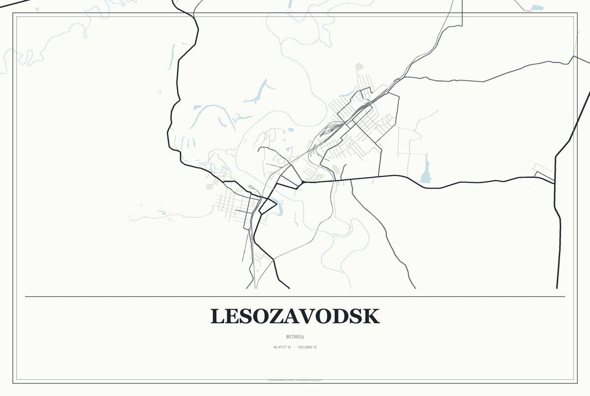 Lesozavodsk, Russia City Map Aluminum Sign in Gallery Air style