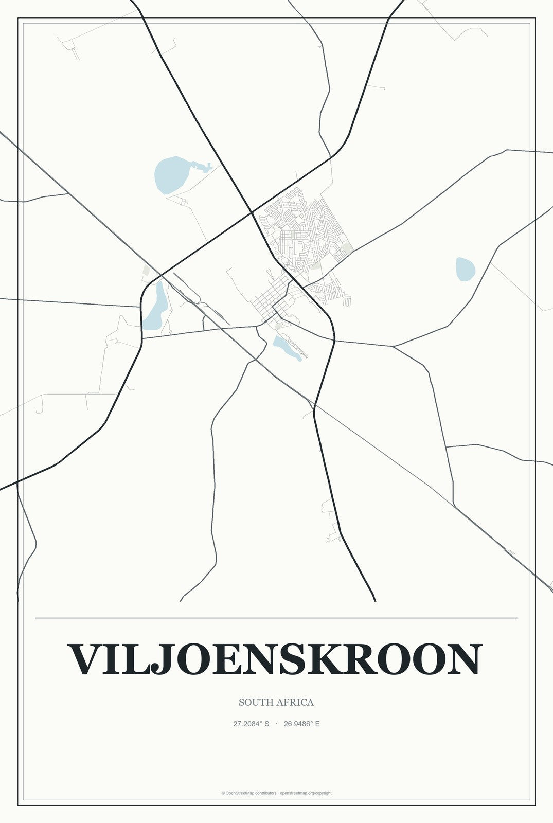 Viljoenskroon, South Africa City Map Aluminum Sign in Gallery Air style