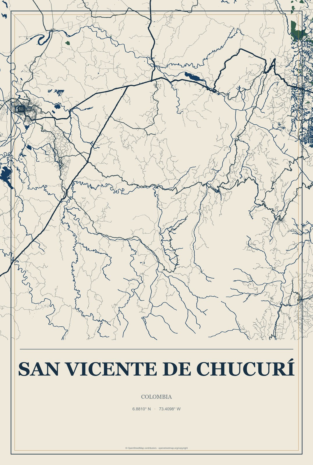 San Vicente de Chucurí, Colombia City Map Aluminum Sign in Coastal Cutout style