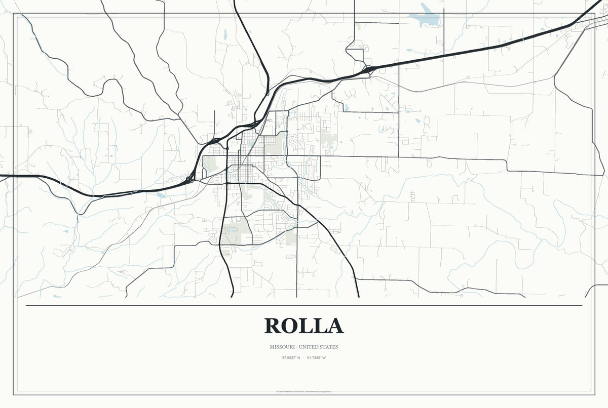 Rolla, Missouri City Map Aluminum Sign in Gallery Air style