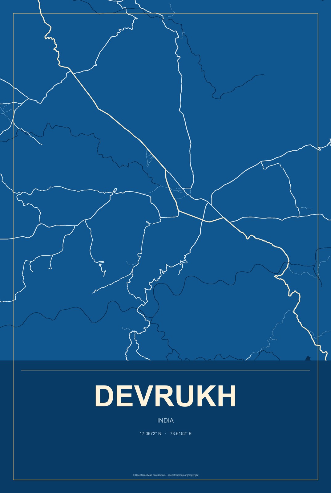 Devrukh, India City Map Aluminum Sign in Harbor Cobalt style