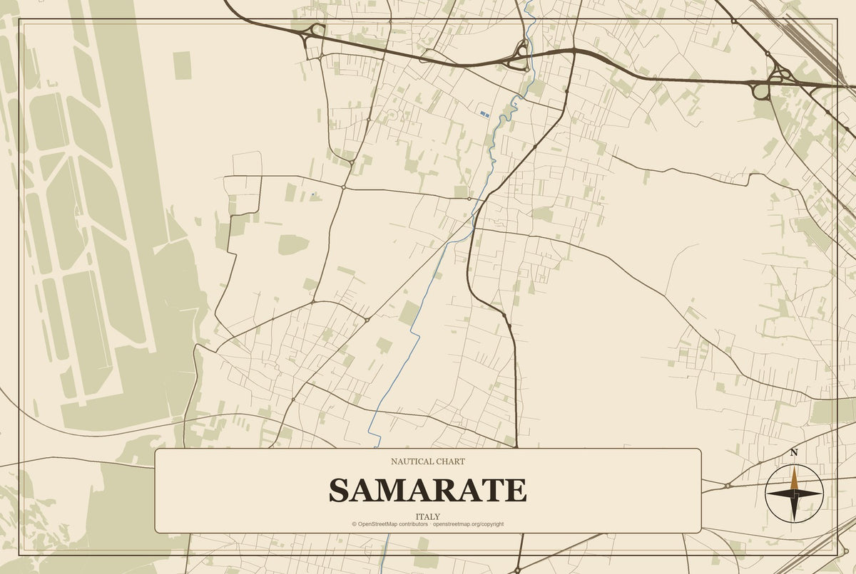 Samarate, Italy City Map Aluminum Sign in Heritage Nautical style