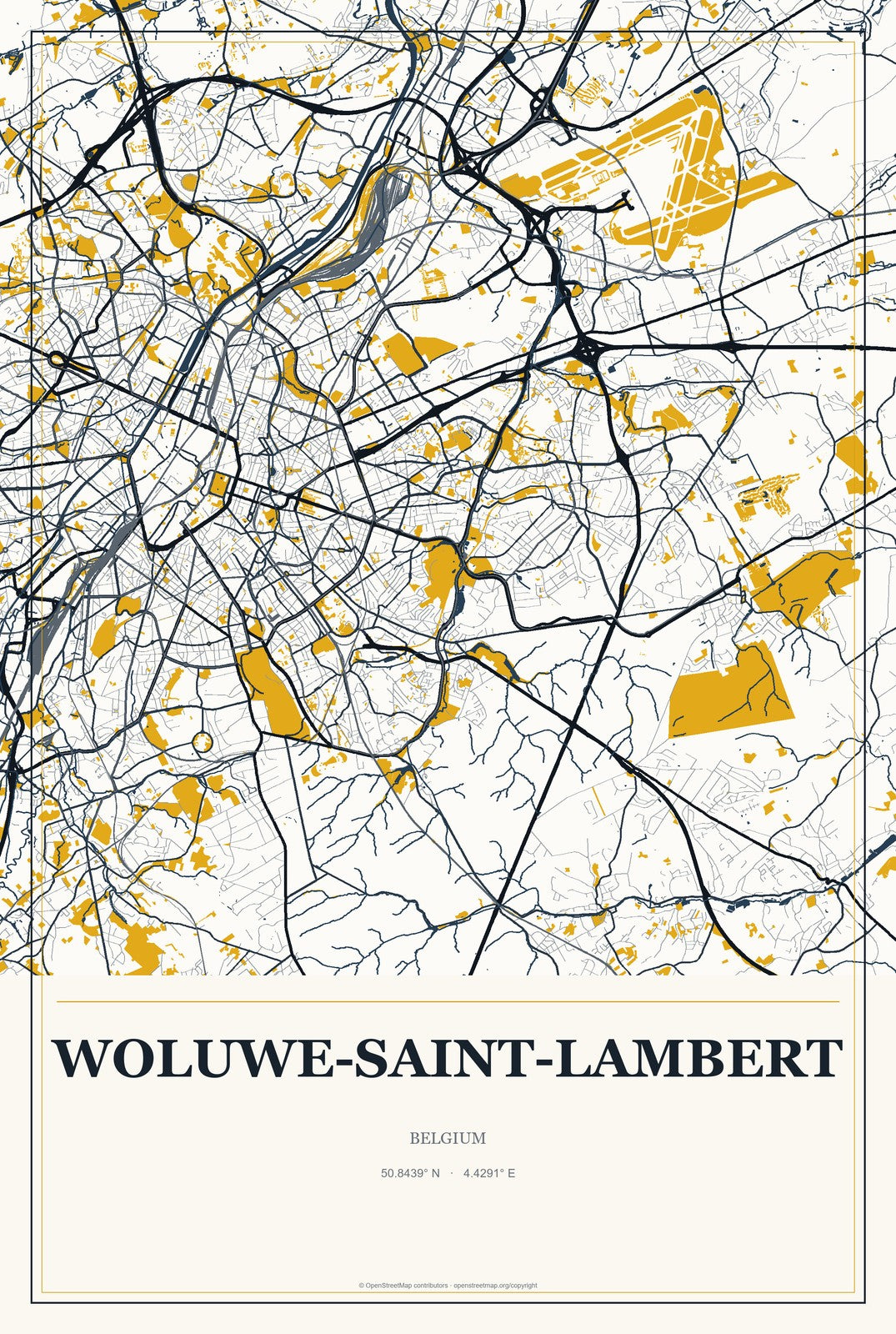 Woluwe-Saint-Lambert, Belgium City Map Aluminum Sign in Citrine Modern style