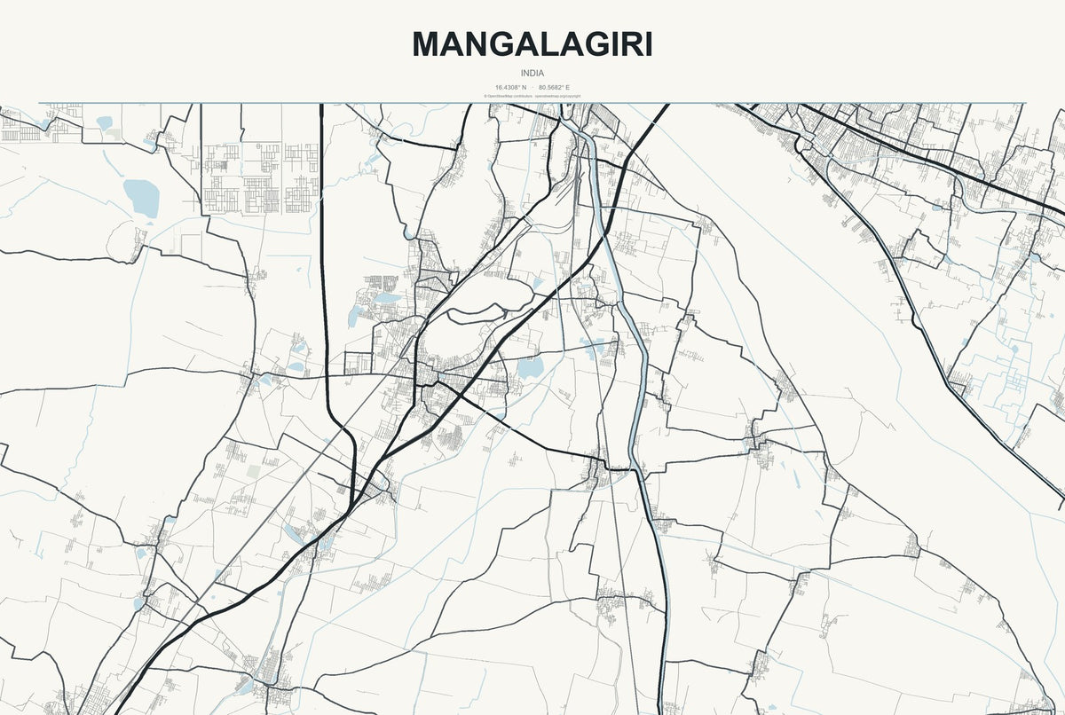 Mangalagiri, India City Map Aluminum Sign in Headline Atlas style