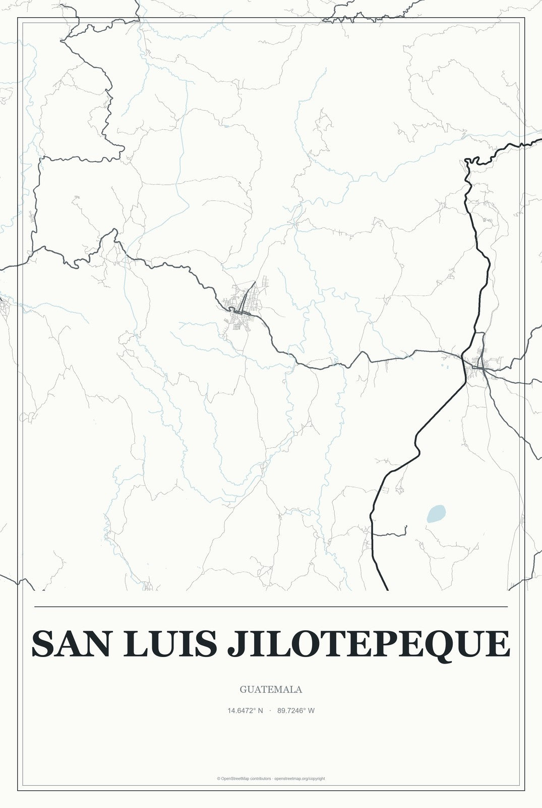 San Luis Jilotepeque, Guatemala City Map Aluminum Sign in Gallery Air style
