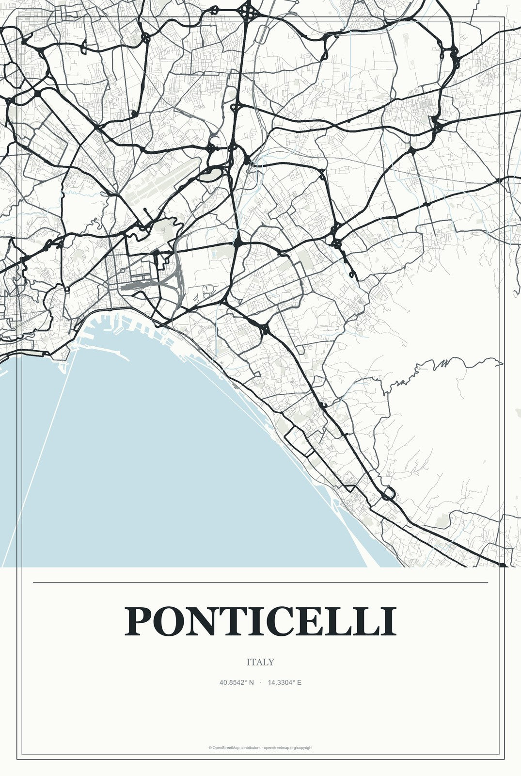 Ponticelli, Italy City Map Aluminum Sign in Gallery Air style