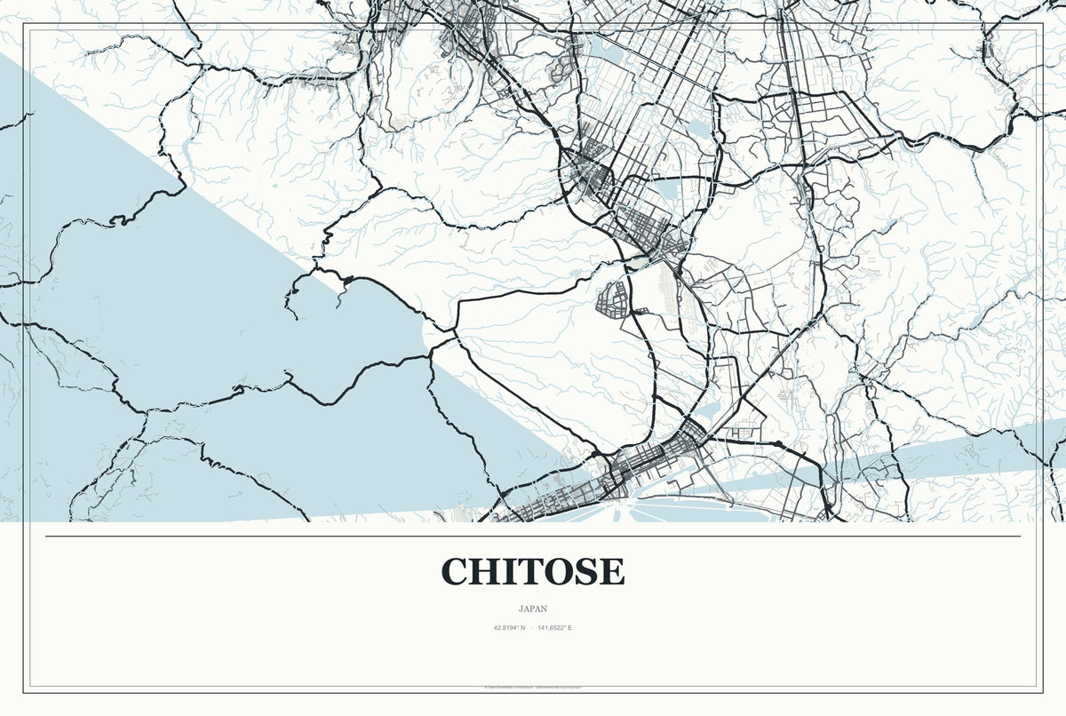 Chitose, Japan City Map Aluminum Sign in Gallery Air style