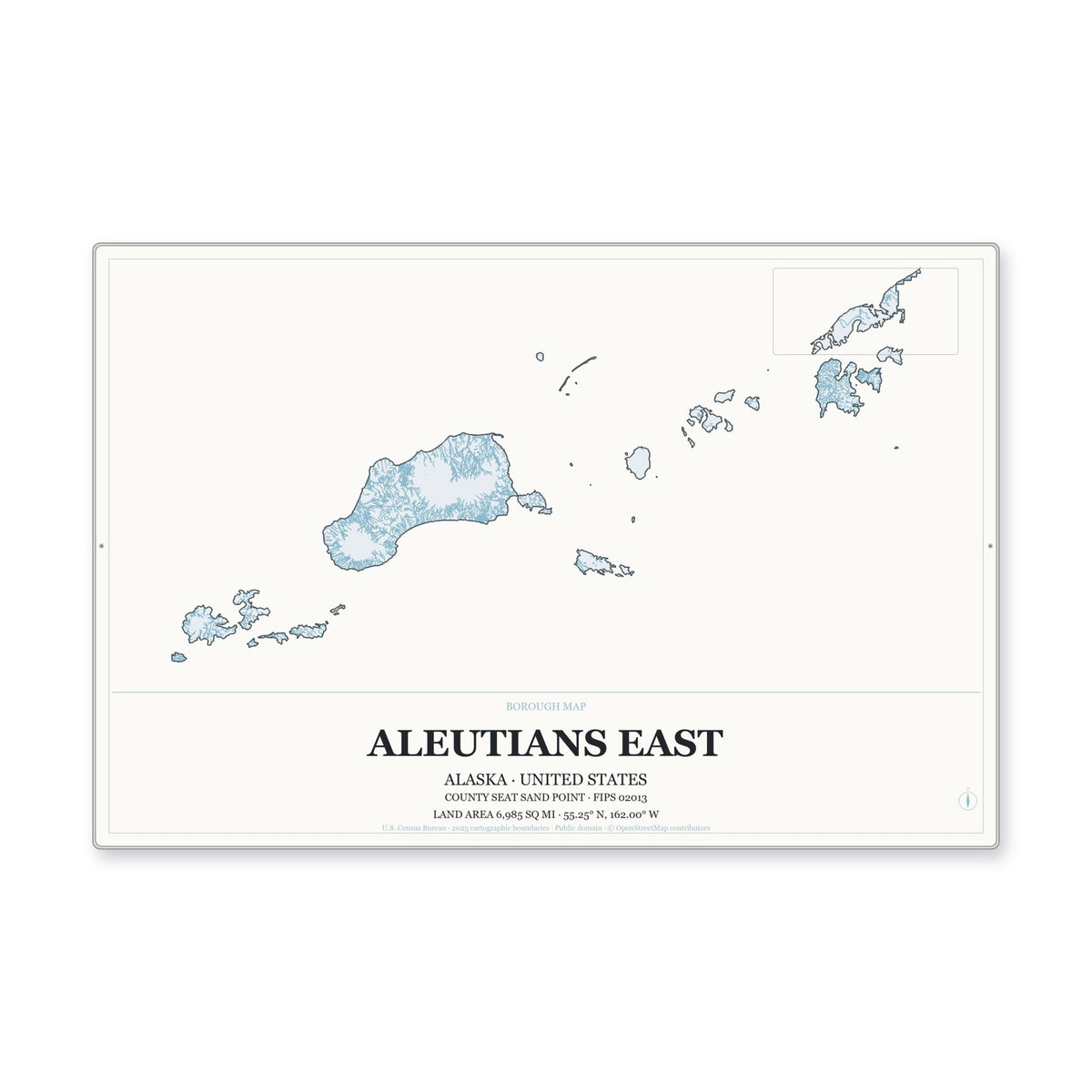 Aleutians East Borough, Alaska Map Aluminum Sign in Gallery Air style