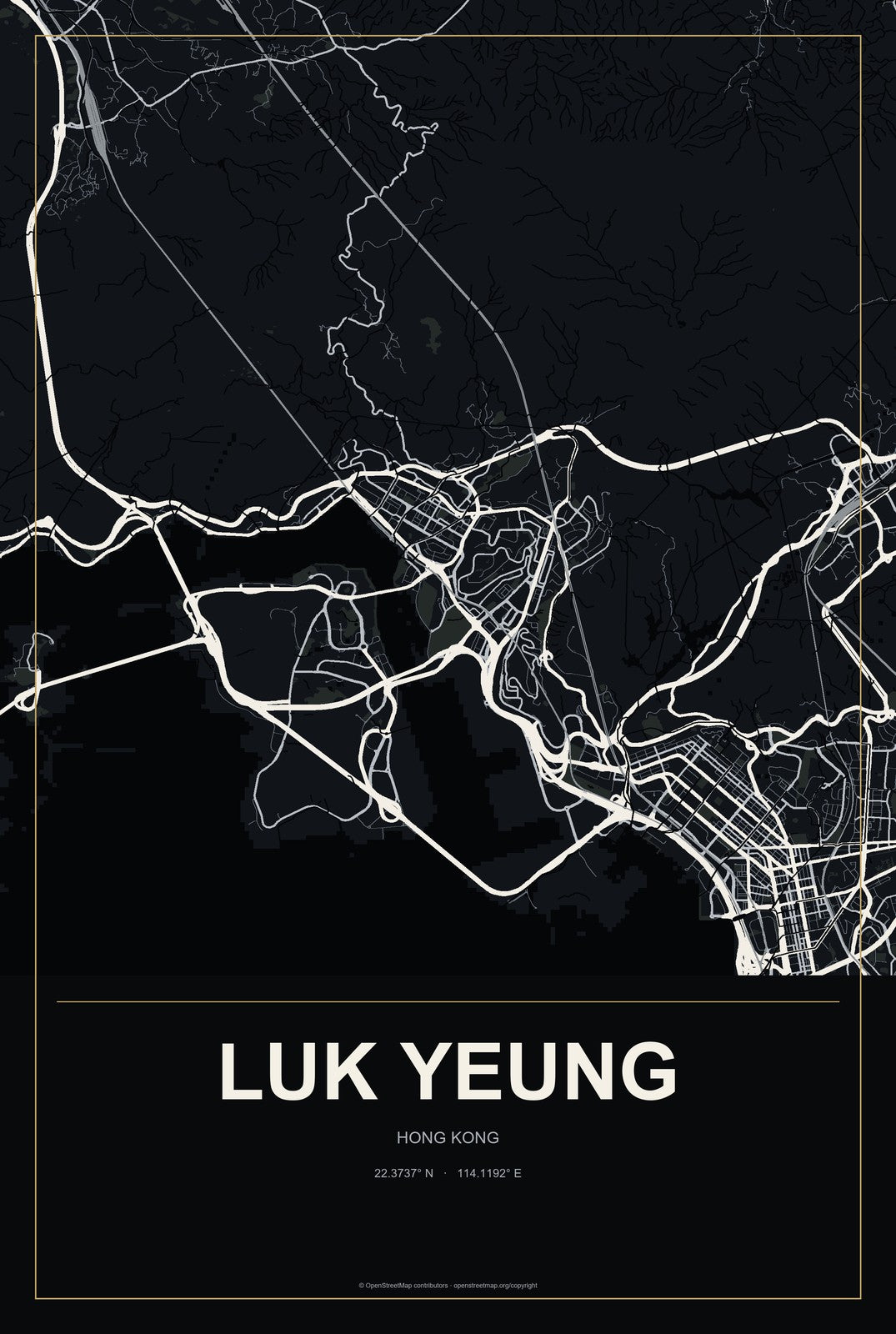 Luk Yeung, Hong Kong City Map Aluminum Sign in Metropolitan Noir style