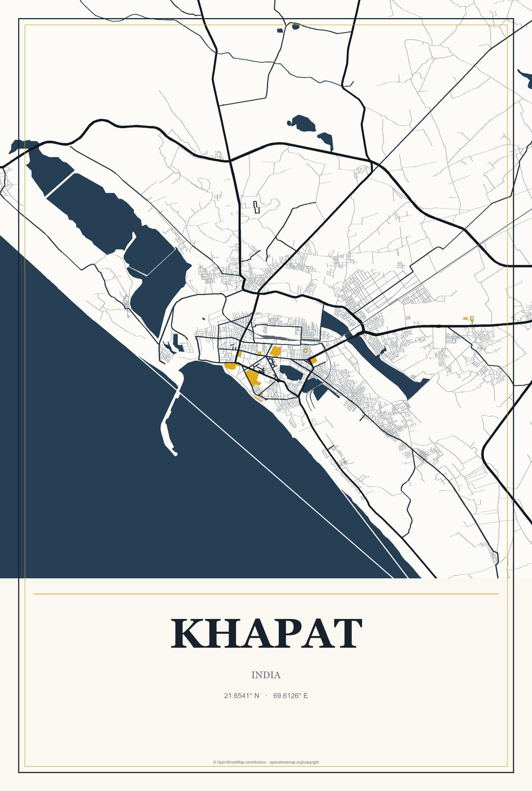 Khapat, India City Map Aluminum Sign in Citrine Modern style