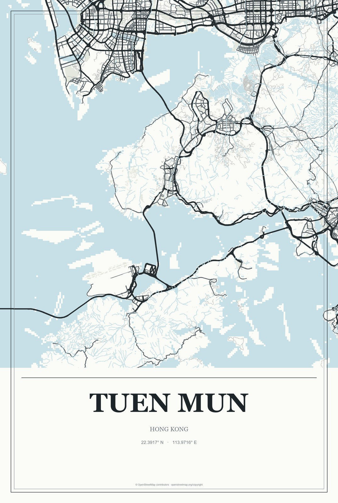 Tuen Mun, Hong Kong City Map Aluminum Sign in Gallery Air style