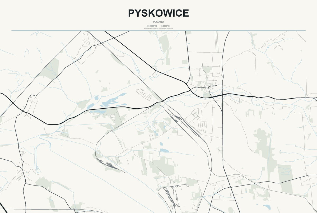 Pyskowice, Poland City Map Aluminum Sign in Headline Atlas style