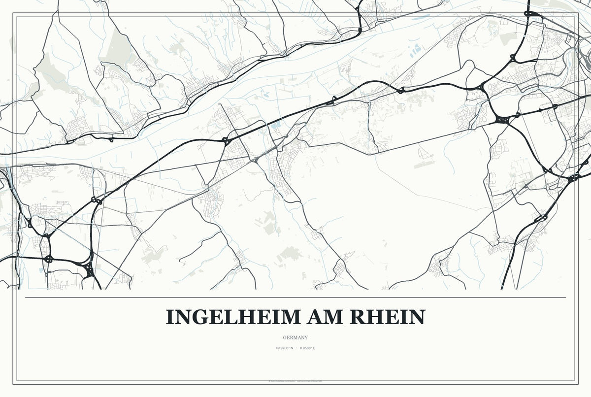 Ingelheim am Rhein, Germany City Map Aluminum Sign in Gallery Air style