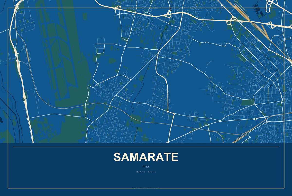 Samarate, Italy City Map Aluminum Sign in Harbor Cobalt style