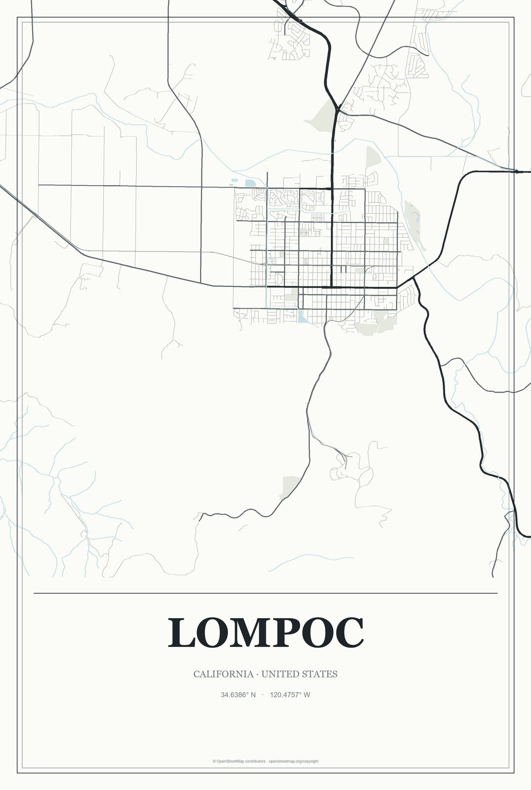 Lompoc, California City Map Aluminum Sign in Gallery Air style