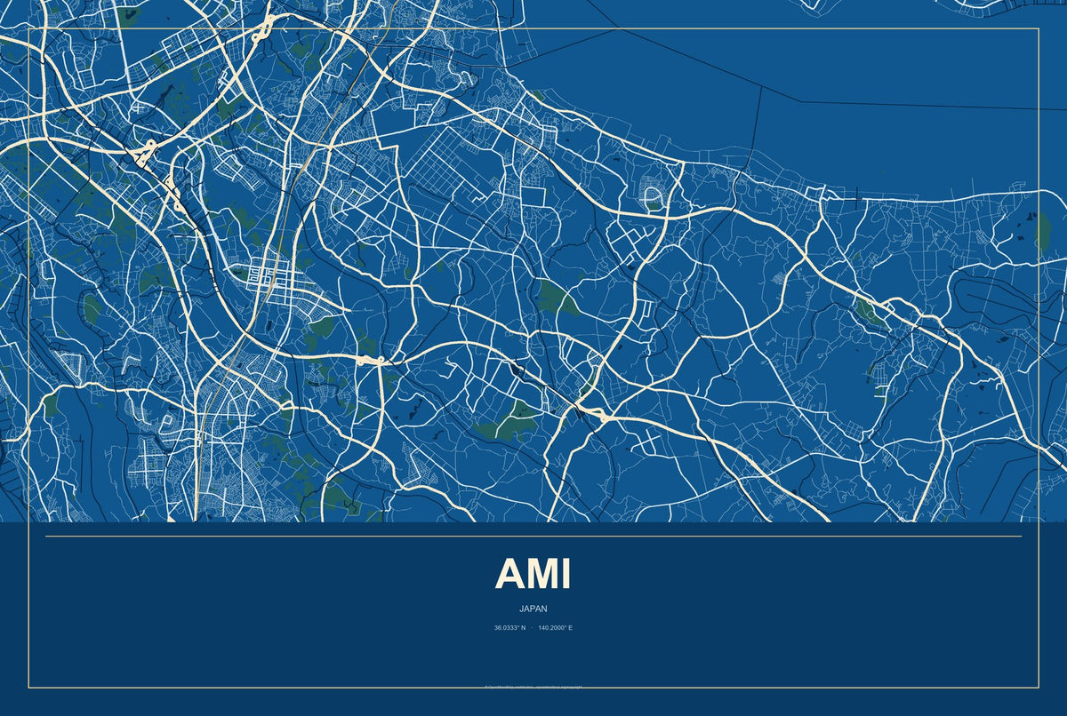 Ami, Japan City Map Aluminum Sign in Harbor Cobalt style